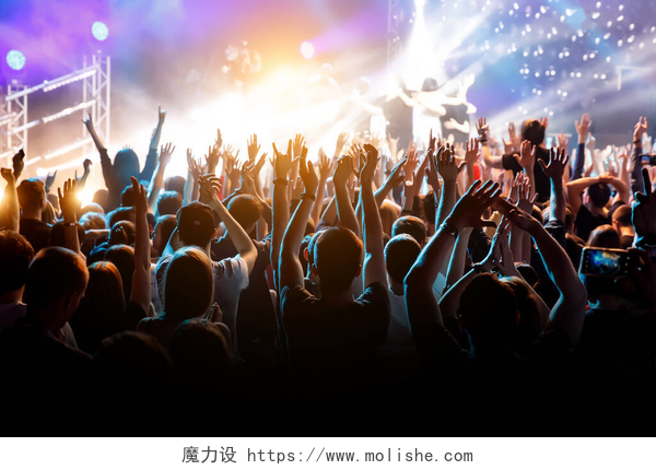 一群人看音乐表演高举双手听音乐会的人群.